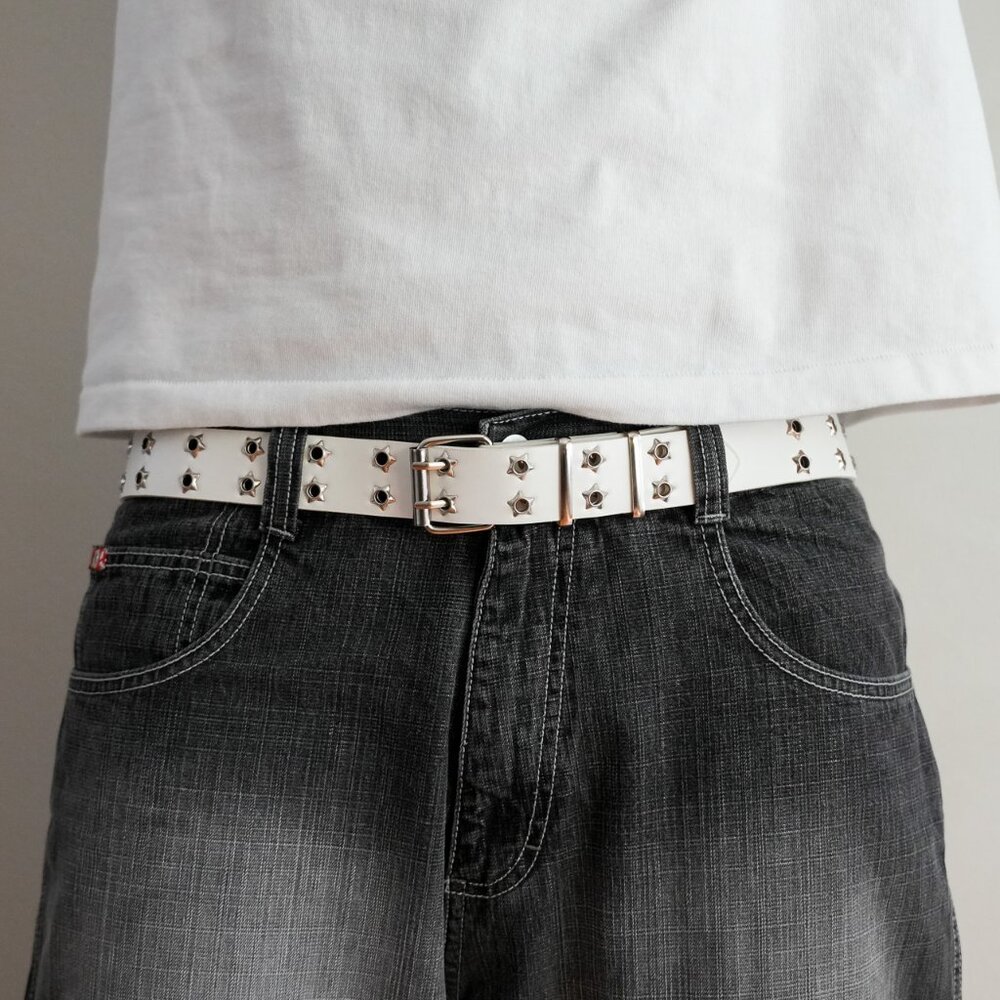 y2k star grommet white double hole belt — punk scene emo style